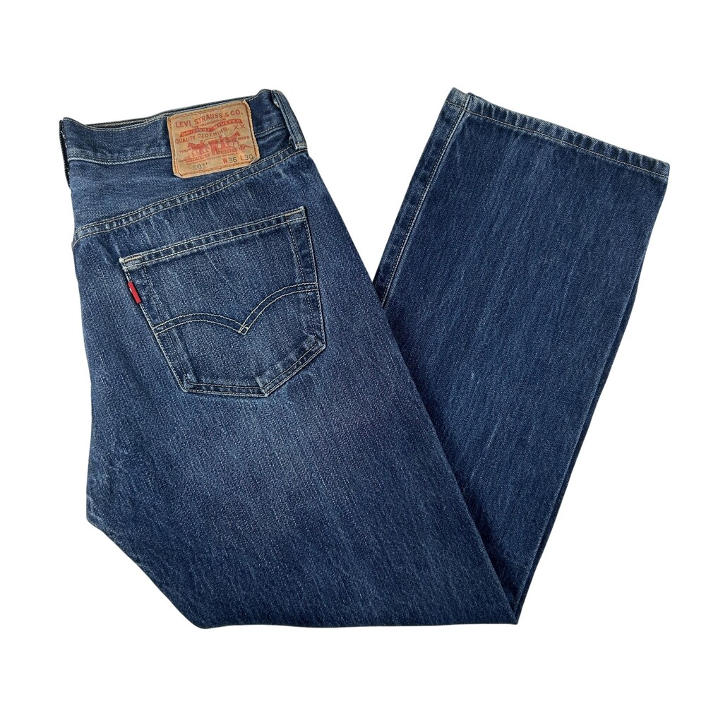 Levis 501 Jeans Mens 35x29 Medium Wash Blue Denim Regular Straight Button Fly